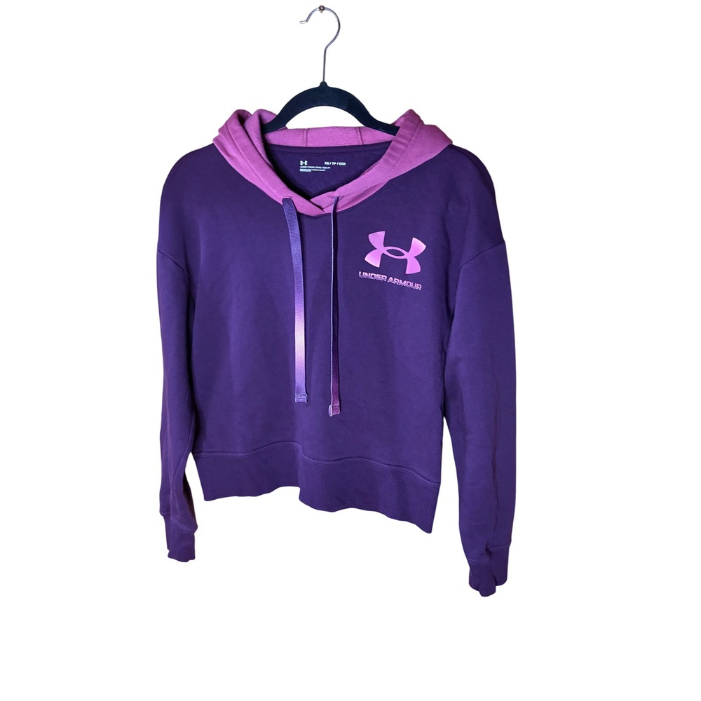 Under Armour Womens Rival Fleece Hoodie Purple Pink Loose Fit XS Sweatshirt